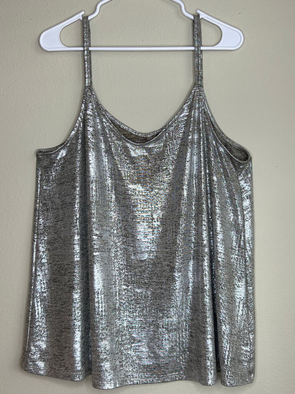 Torrid Metallic Silver Foil Shimmer Draped Cami Tank Top Plus Size 2 2X